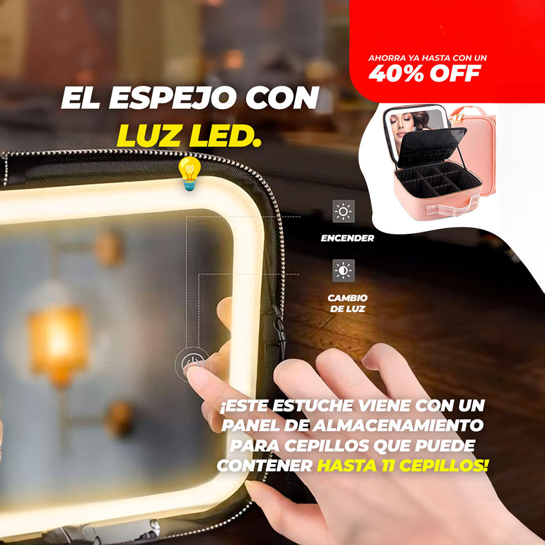 MEGA COSMETIQUERA CON ESPEJO Y LUZ LED